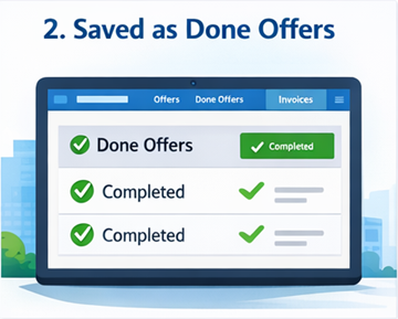 Tableau de bord utilisateur affichant des transports terminés enregistrés comme offres finalisées sur ExusTrans